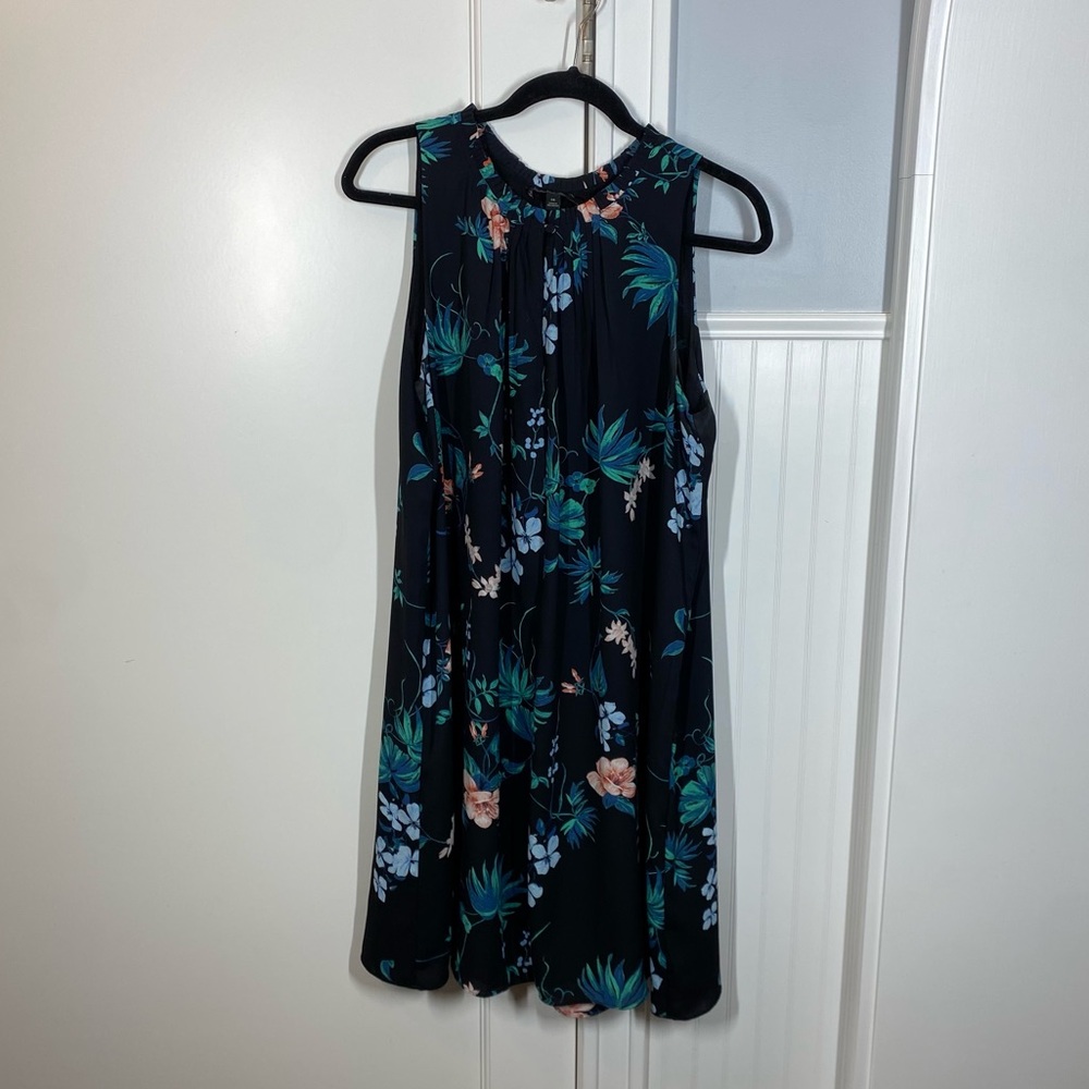 Banana Republic black floral sleeveless Shift dress size 14 work office career